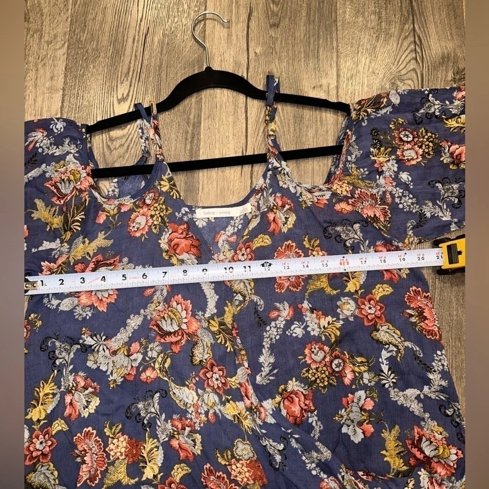 BISHOP + YOUNG BLUE ROMANTIC FLORAL BOHO COLD SHOULDER BLOUSE WOMEN'S SZ L - Picture 10 of 10